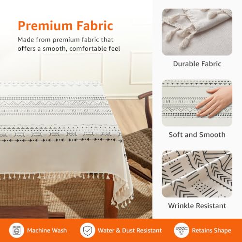 Image of Amazon Basics Tablecloth for Dining Table Cover, Microfiber Fabric Rectangle Tablecloth, 40x60 Inches 4 Seater (Boho Black, 4 Seater)