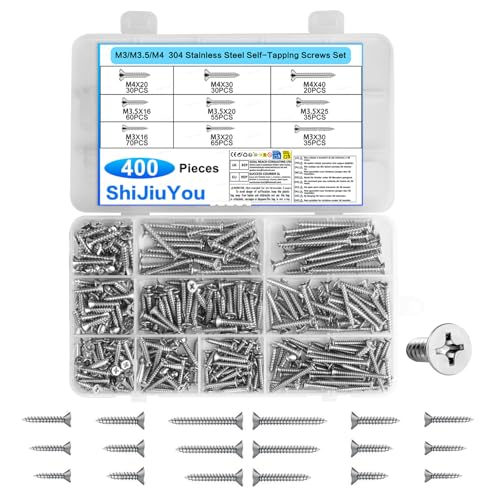400 Pcs Self Tapping Screws Set, M3 M3.5 M4 Stainless Steel Assor...