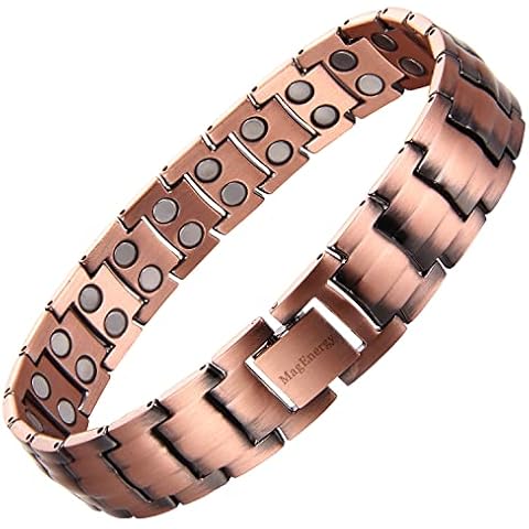 MagEnergy Mens Copper Magnetic Bracelets 9" Link Adjustable 99.9% Pure Copper with Double Raw 3500 Gauss Magnets Jewelry Gifts Cover
