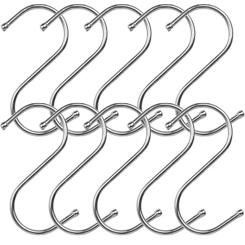 Tibemi S字フック Sじフック ステンレス 10個セット (6.5cmx10pcs) 汎用フック 防錆 耐荷重15kg 多用途 キッチン 浴室 リビング ベランダ 屋外 小物掛け 吊り下げ 収納 銀色