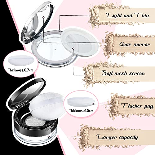 2 Pieces Loose Powder Container with Puff 0.17/0.7 oz Reusable Plastic Empty Powder Case Portable DIY Empty Makeup Powder Container Loose Powder Compact Case with Mirror and Elasticated Net Sifter - Image 4