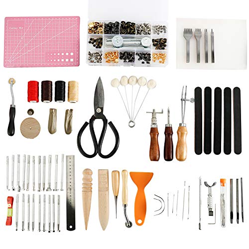 Patioer 183Pcs Leather kit, Leather Craft Working Tool Kit with Saddle Making Tools Set, Leather Rivets Kit,Prong Punch, Leather Hammer for Leather Working, Leather Making, Leather Craft DIY