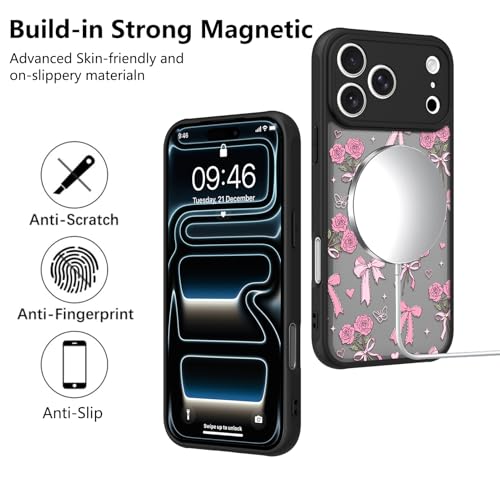 Image of KANGHAR Case for iPhone 17 Pro Bows Bouquet Pattern | [Compatible with Magsafe] Cute Flowers Florals Protective Magnetic Case for Girls Women Men