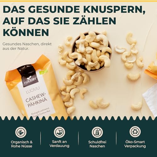 FOODIN Cashewnüsse Bio, 500g ganze Cashewnüsse, gute Quelle für Eiweiß & ungesättigte Fette, 100% aus biologischem Anbau, glutenfreier und veganer Snack, (1x500g)