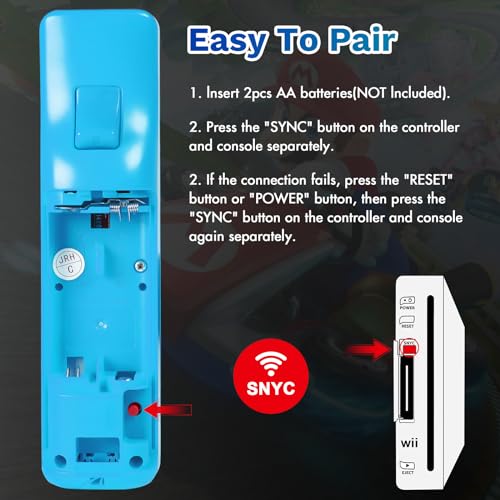 Image of PORTHOLIC Wii Remote Controller, 2 Packs Upgrade Wii Wireless Controlle(Blue and Blue)