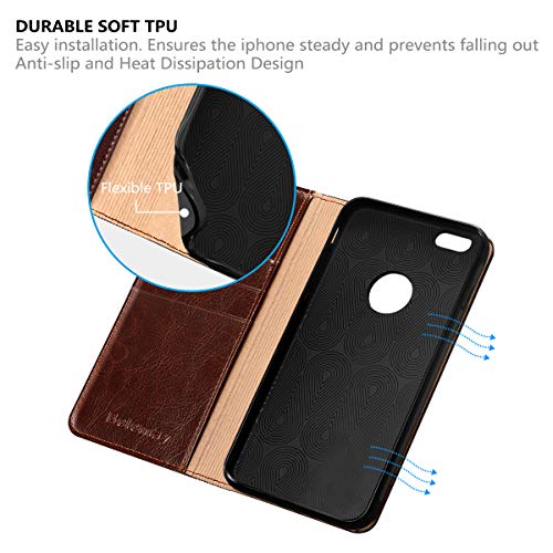 Belemay Iphone 6S Case, Iphone 6 Case, Genuine Leather Case Slim Wallet, Flip Folio Cover [Durable Soft Tpu Inner Case] Card Holder Slots, Kickstand, Cash Pocket Compatible Iphone 6S / Iphone 6, Brown #TOP4