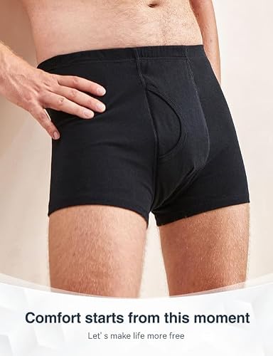 Incontinence Underwear for Men 2PCS Washable Mens Incontinence Cotton Boxer Briefs with Front & Rear Absorbent Area Heavy Absorbency Overnight Leak Proof Underwear for Men (BL, 4XL)