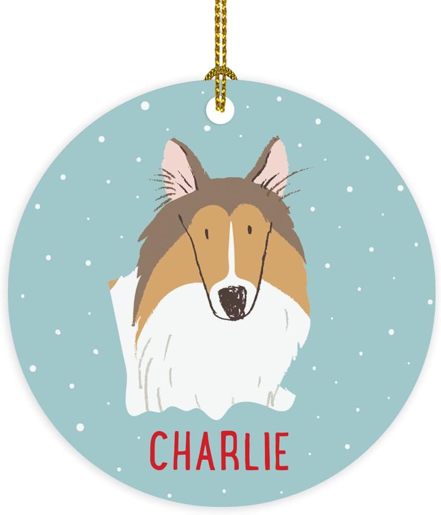 INKOLOGIE Personalised Dog Round Christmas Wood Ornament Gift, Brown and White Collie, 1-Pack, Customizable Custom Novelty Birthday Christmas Gifts Ideas for Dog Lovers