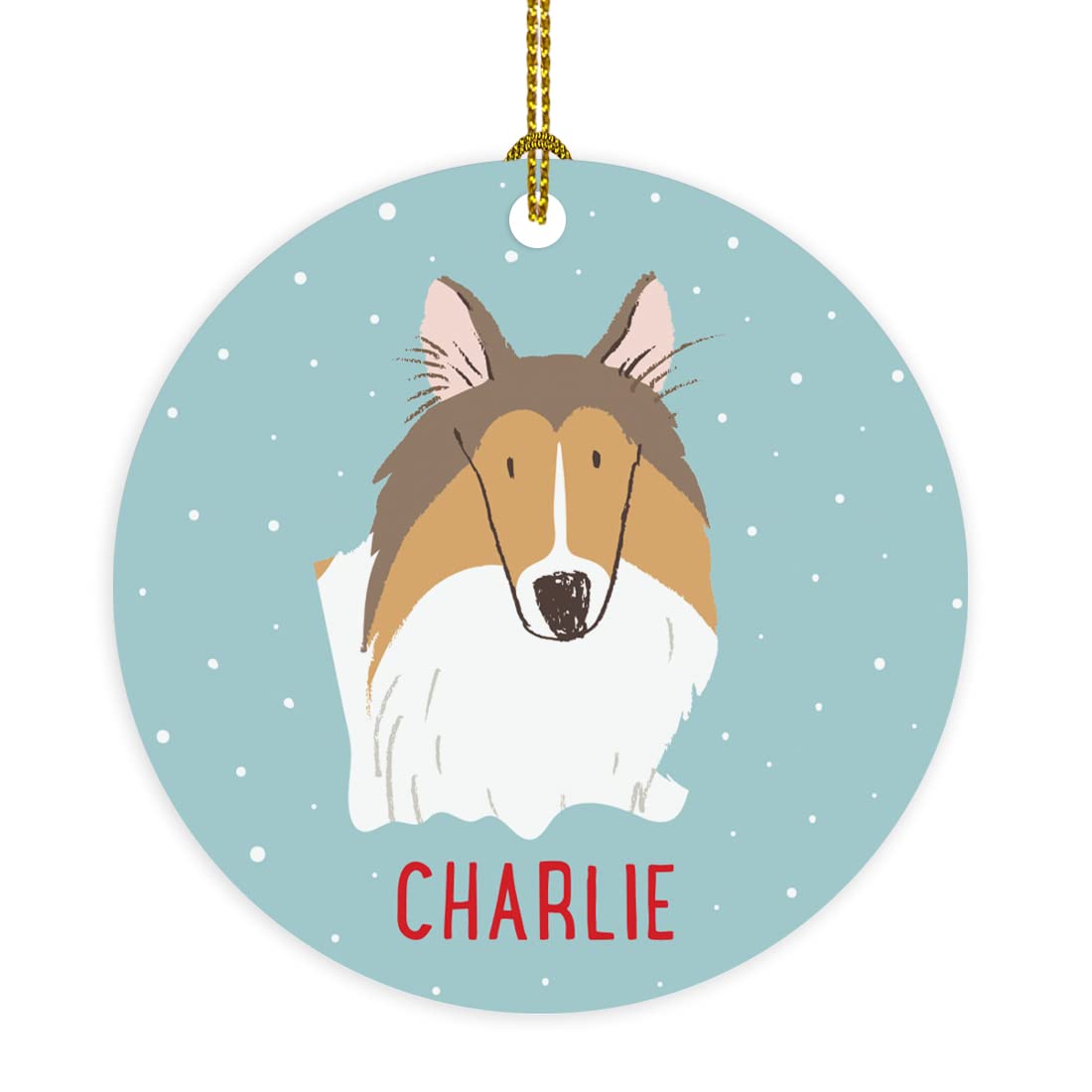 INKOLOGIE Personalised Dog Round Christmas Wood Ornament Gift, Brown and White Collie, 1-Pack, Customizable Custom Novelty Birthday Christmas Gifts Ideas for Dog Lovers