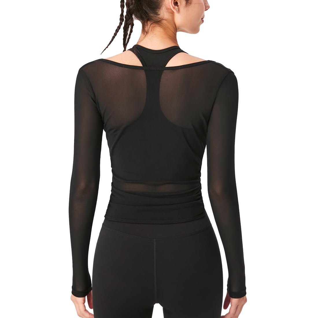 Harssidanzar Yoga Due Pezzi Set Manica Lunga per Le Donne Mesh Gym Athletic Top Allenamento Camicie con Reggiseno Sportivo CL306US