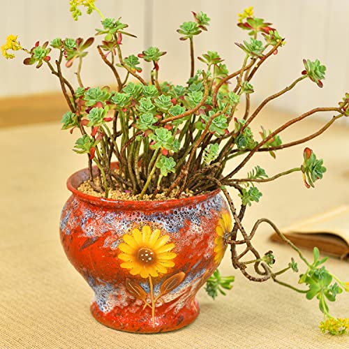 Image of Sungmor Ceramic Hand Painted Succulent Flower Pots, 9 Inch Large Pottery Planter Container Clay Plant Pot, Decorative Ceramic Vase for Flower Arrangement Home Decor, Vintage Centerpieces Flowerpot