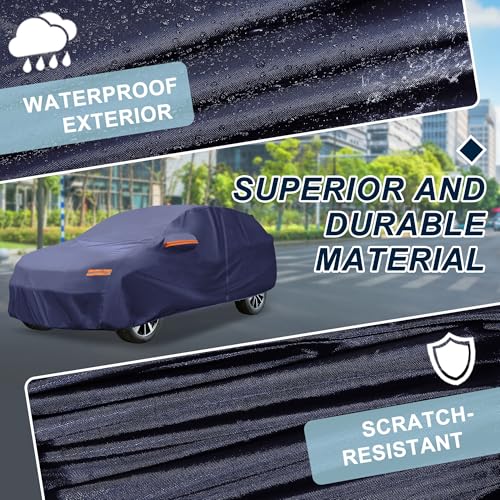 Image of Navy Blue Heavy Duty Waterproof Car Cover for SUV 191 inch-199 inch - All-Weather UV Protected Outdoor Full Exterior Cover with Sun /Snow /Rain Resistance