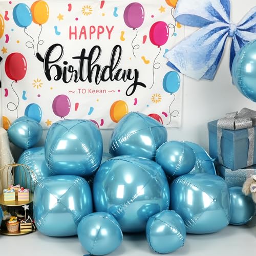 Image of 12PCS Light Blue Round Foil Balloons 22 inch 15 inch 10 inch Large Mylar Balloons | Shiny Blue 4D Ball Balloons for Birthday Party, Graduation, Wedding, Christmas, New Year, Disco Prom Party Decorations