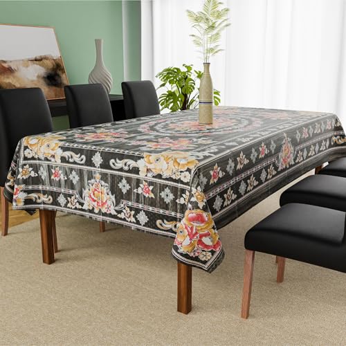 Image of Kuber Industries 60x90 Inch PVC Dining Table Cover 6 Seater Waterproof | Dining Table Cover /Sheet for Party and Events | Passion Flower Print - Grey