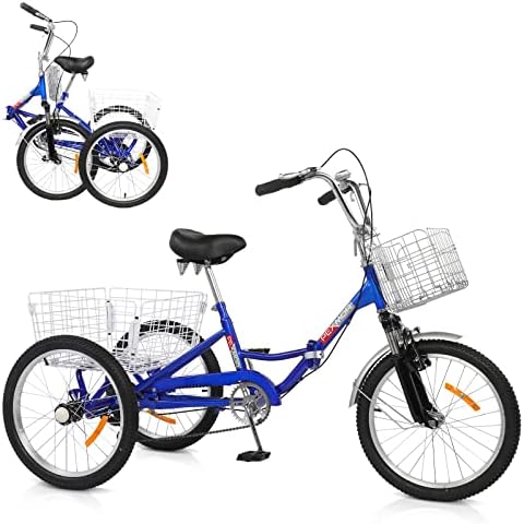 PEXMOR Adult Folding Tricycle, 20 Inch 3 Wheel Bikes Tricycle for Adults Single Speed, Foldable Adult Trike for Women/Men/Seniors, Three Wheel Cruiser Bike w/Front & Rear Basket for Shopping,Picnic