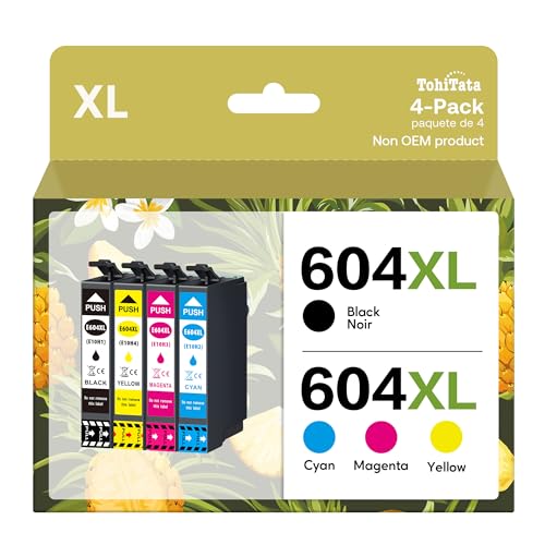 TohiTata 604XL Cartuchos de Tinta Compatibles con Epson 604 XL para Expression Home XP-2200 XP-2205 XP-3200 XP-3205 XP-4200 XP-4205, Workforce WF-2910 WF-2930 WF-2935 WF-2950 (4-Paquetes)