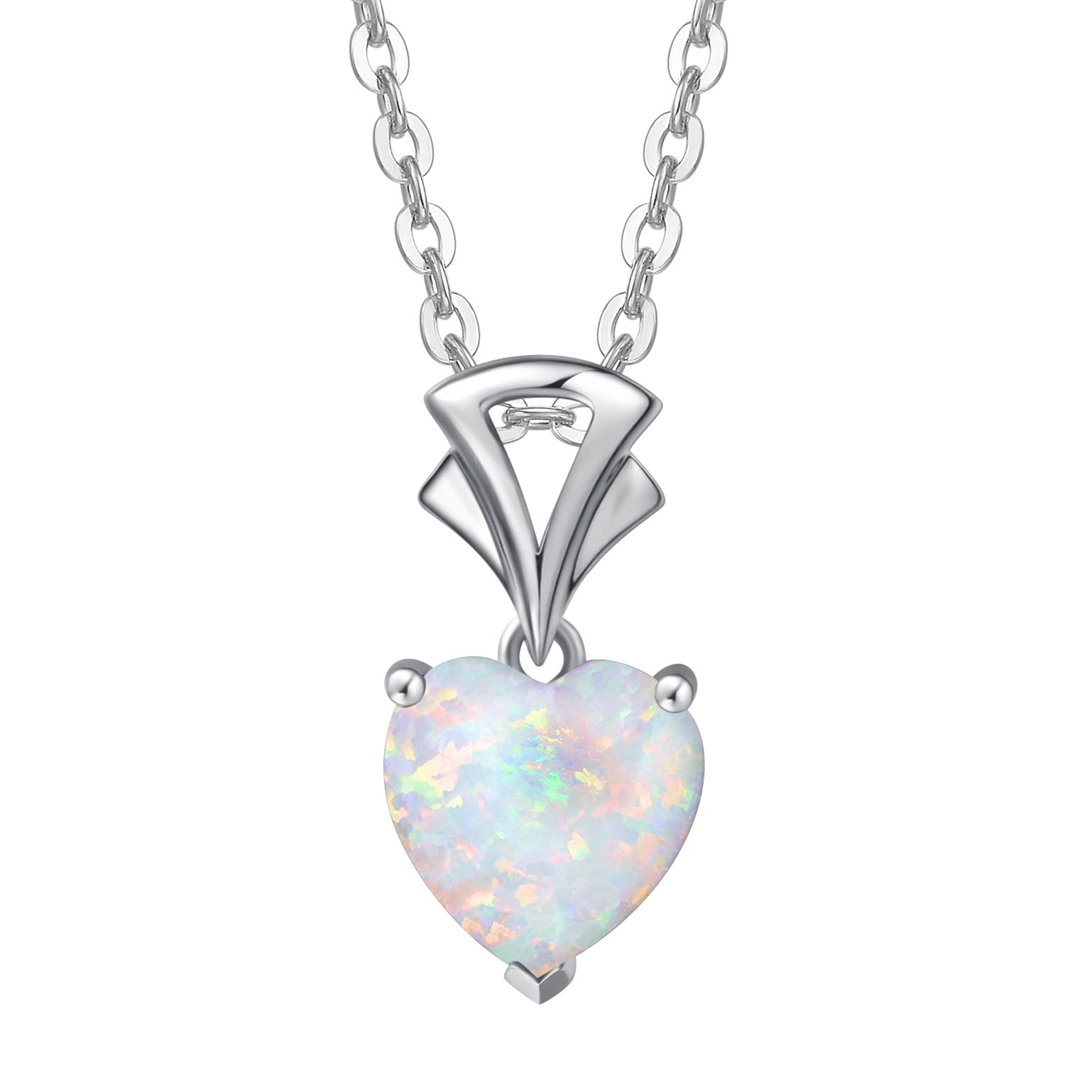 AGVANA14K White Gold Gemstone Pendant with Sterling Silver Chain 8mm Heart Birthstone Necklace for Women Fine Jewelry Anniversary Birthday Gifts for Women Mom Wife Girlfriend Her