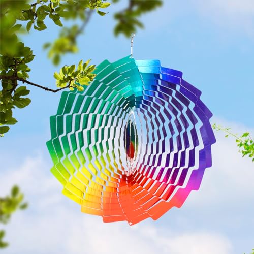 Leisuremix Moulin à vent arc-en-ciel à suspendre en métal - Décoration de jardin - 30,5 cm - 30,5 cm - En acier inoxydable - Décoration pour extérieur, terrasse, pelouse et cour