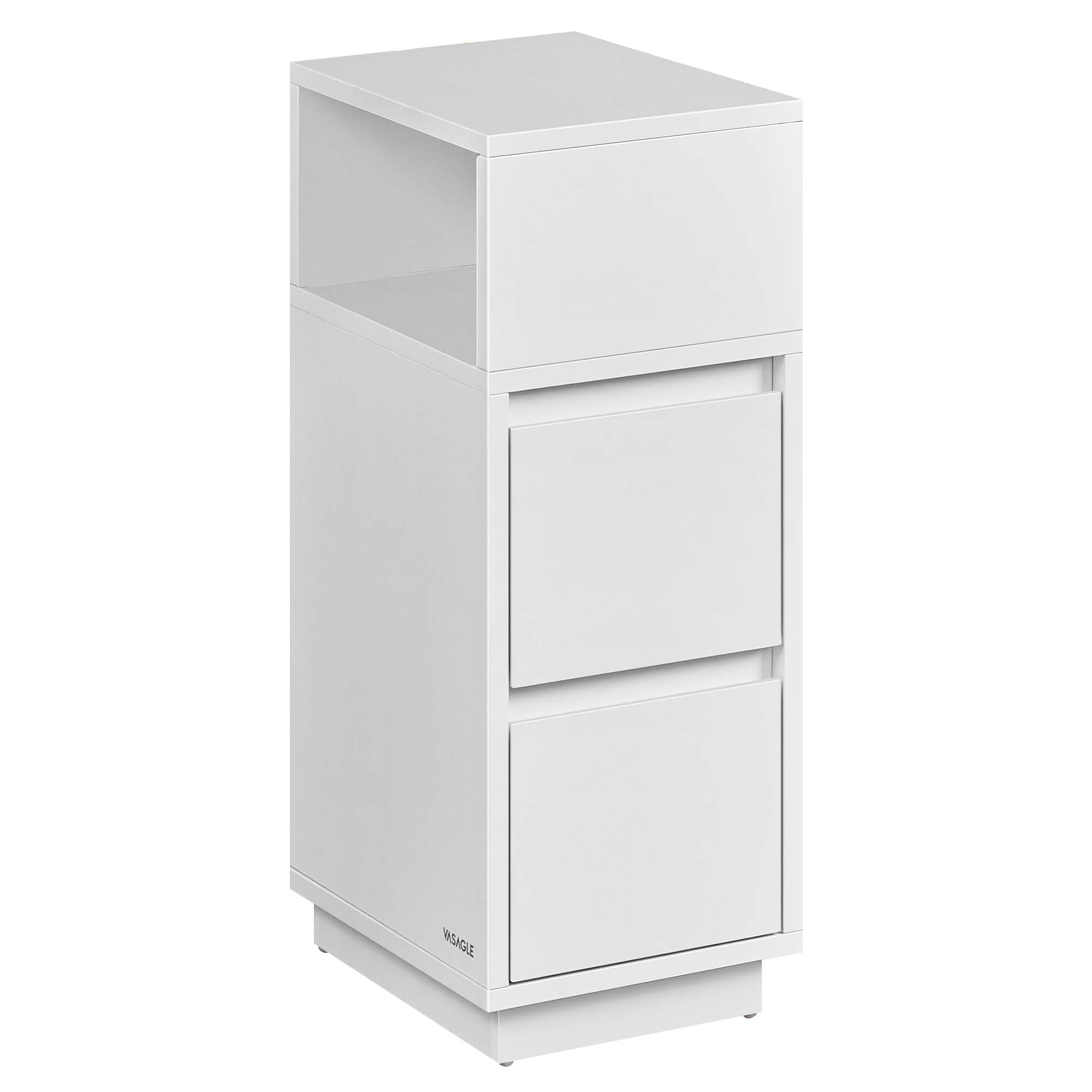 VASAGLE Kailyn Colección - Mesita de Noche Estrecha, Mesa Auxiliar con 2 Cajones y Compartimento Abierto, Encajable a la Izquierda o a la Derecha, Dormitorio, Salón, Blanco Nube LET656W01V1