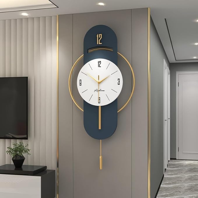 Image of Luxury European Home Decoration Creative Personality Crystal Art Metal Blue Wall Clock for Living Room Analog (Antique, 62 * 37 * 6.8 cm)