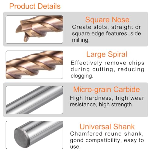 Image of HARFINGTON Carbide Square End Mill 6mm (15 /64 inch) Dia 6mm (15 /64 inch) Shank 75mm (3 inch) Extra Long HRC55 TiSiN Coated Micro-Grain Tungsten Carbide 4 Flutes Milling Bit Cutter
