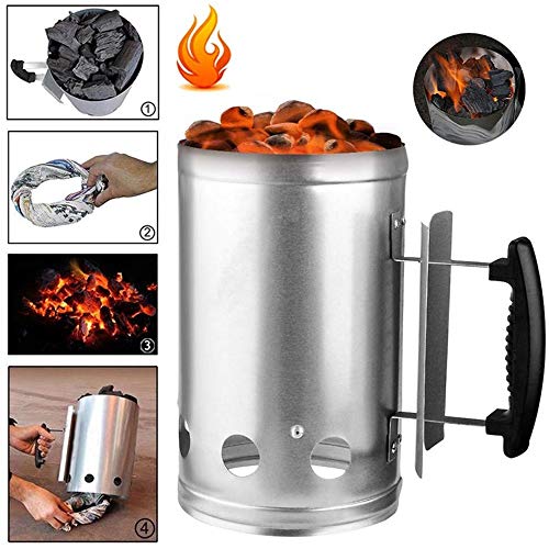 KJRJB Chimney Starter with Safety Handle Charcoal Lighter Burning Column，11