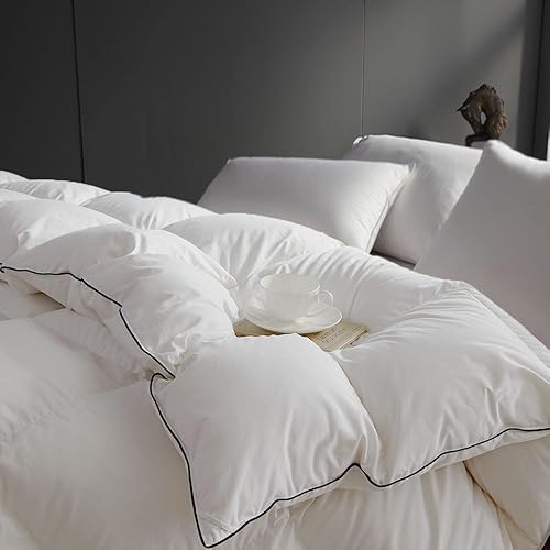 Noiseless Queen Size Down Comforter,Medium Weight All-Season Duvet Insert with 8 Loops,Luxury Bedding Comforter, White,90"x90"