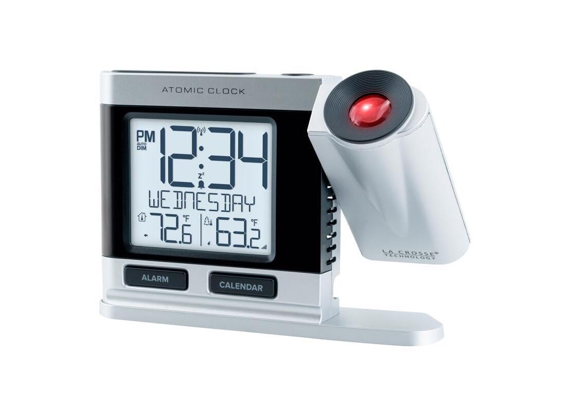 La Crosse Technology 2.5 in. Silver Atomic Projection Alarm Clock LCD Plug-in