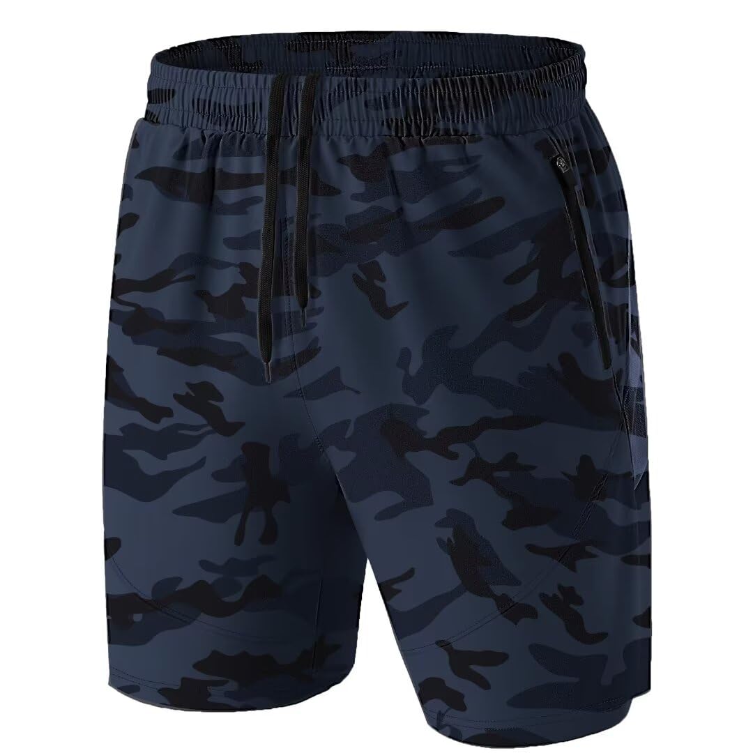 HMIYA Herren-Sport-Shorts, schnelltrocknend, mit Reißverschlusstaschen für Workout, Laufen, Training