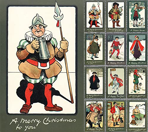 Image of PIXILUV VINTAGE CHRISTMAS (Pack of 12) Notecards Small Greeting Cards # Happy Yuletide Different Historic Time Periods ~ Vintage Christmas Postcards Reprint