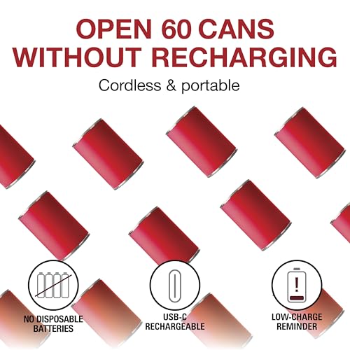 Image of Proctor Silex Hands-Free Cordless USB Rechargeable Electric Can Opener | Automatic Shutoff | Self-Aligning | Smooth Touch Lid Edges | Compact & Easy to Store | Red | 76505