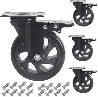 RRIUTO 125MM Heavy Duty Caster Wheels , Furniture Caster Bearing 800KG Swivel Castors Wheels for Furniture Rubber Swivel Trolley Castor with Brake (include 16pcs screws)