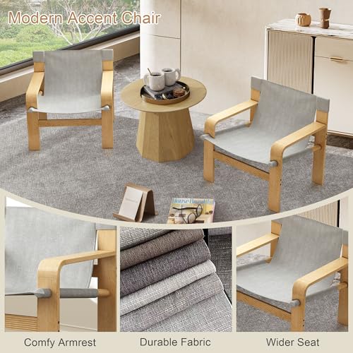 Sillón de tela moderno blanco con estructura de madera miniatura 4