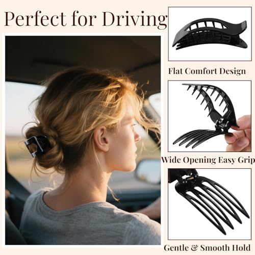 Image of 8 Pack Black White Flat Hair Clips for Women - Large Glossy Rectangle No-Slip Claw Clips for Thick & Thin Hair, Strong Hold Square Hair Accessories