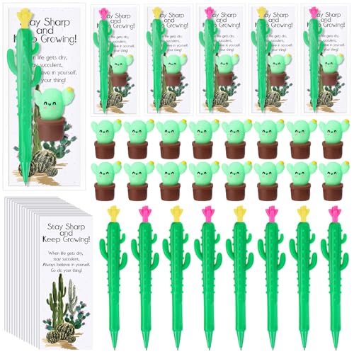 Sinload 30 Sets Cactus Party Favors Bulk Student Gifts from Teacher Christmas Funny Cactus Mechanical Pencils Stress Balls Squeeze Relief Toys with Positive Cards Mexican Gifts for Coworker Employee