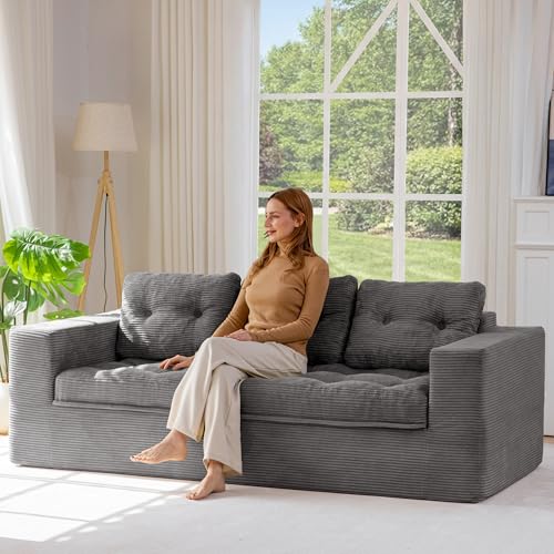 Image of MAXYOYO 79 inch Loveseat Sofa Couch for Small Spaces, Upholstered Boneless Cloud Couch for Apartment Bedroom, 2-Seater Love Seat Floor Modern Sofa with Pillows, No Assembly Required, Dark Grey