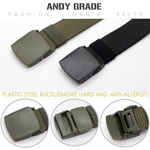Image of Nylon Tactical Military Men Belt Webbing Canvas Web Belts with Plastic Buckle No Metal Nickel Free, 2 Pack