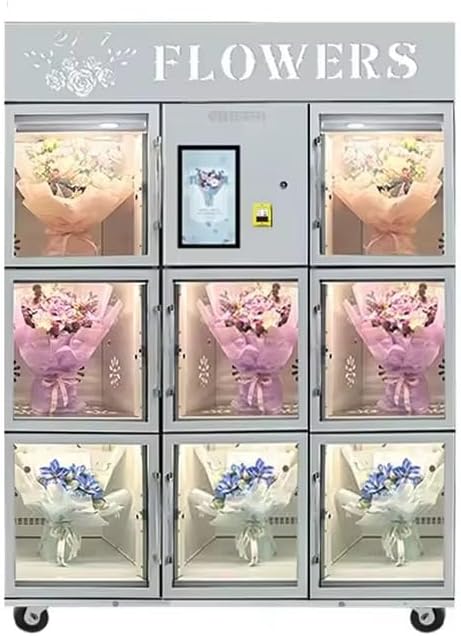 Automatic Flower Vending Machine, 24/7 Bouquet Display Equipment and Selling Combo with LED Touch Panel, Temperature Regulation & Large Capacity for Hotels, Malls, Stations