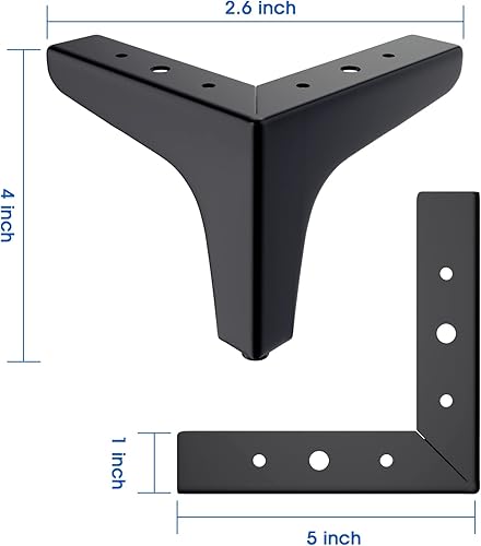 Miniatura 2 de Patas de metal negras de 4 pulgadas para muebles, 8 piezas, pies de repuesto resistentes para estantería, sofá, gabinete, silla, sofá, mesa de café,