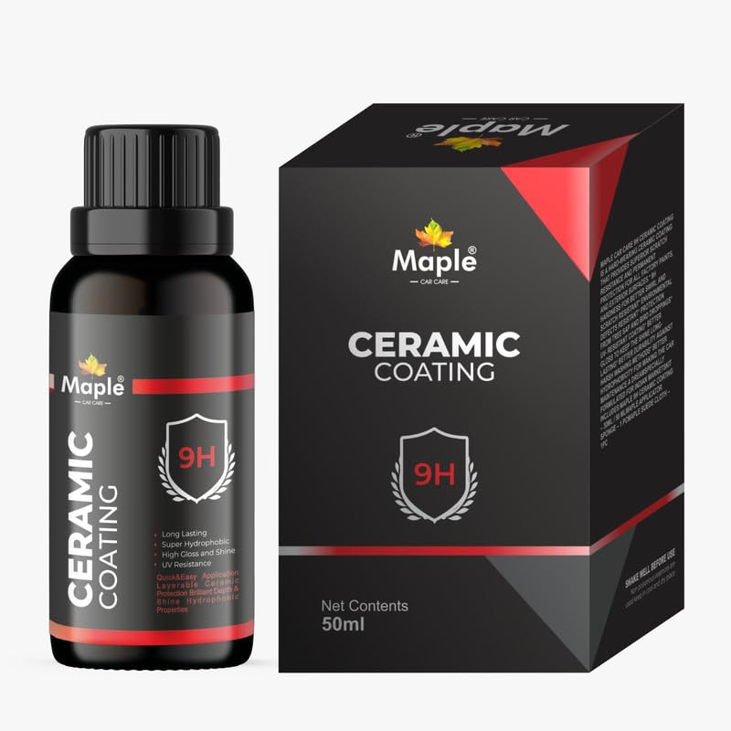 Maple Car Care 9H Ceramic Coating Kit for Car (50ml) | Nano Paint Protection | Super Hydrophobic High Gloss Anti-Scratch Polish for Car Exterior with Applicator & Microfiber Cloth | Long-Lasting Shine