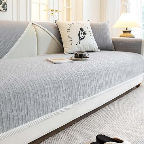 グレー 3人掛けソファカバー 長椅子付き 傷防止 猫よけ オールシーズン対応 コーナーソファカバー 家具用 (110 * 160cm)