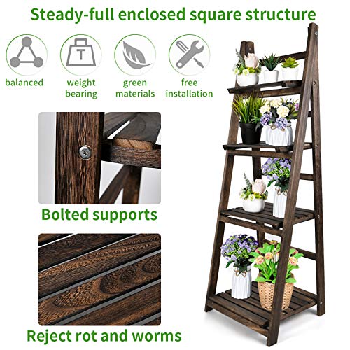 Amoy Indoor Plant Stand - Plant Shelf Outdoor Clearance for Multiple Plants 4 Tier Foldable Corner Rustic Wood Free Installation Display for Living Room Patio Garden Balcony - Thumbnail 5