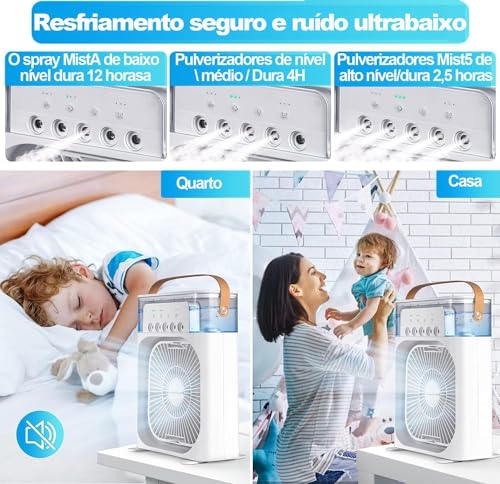 Ventilador de ar condicionado portátil, Mini Ar Condicionado Umidificador Climatizador com tanque de