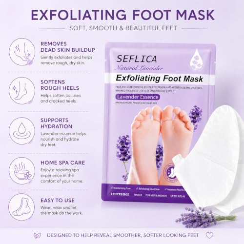 Image of Lavender Exfoliating Foot Peel Mask Socks for Dry & Cracked Feet | Foot Dead Skin Remover Mask | Moisturizing & Hydrating Foot Care | Soft Smooth Feet Peeling Mask | 1 Pair