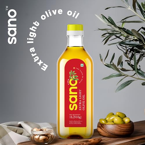 Image of Sano Extra Light Olive Oil 1 Litre | Product of Spain | Ideal for All Indian and Western Cuisines | Perfect for Cooking, Frying, Roasting, Grilling, and Baking | Versatile and Smart Cooking Oil