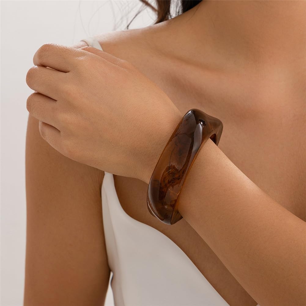 3PCS Acrylic Resin Bracelets Bangles for Women Colorful Chunky Bangle Bracelet Irregular Stackable Pink Brown Bracelet Cuff Wristbands Trendy Jewelry - Image 4