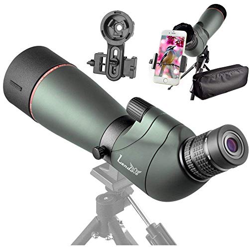 landove 20-60X 65 Waterproof Spotting Scope- Prism Scope for Birdwatching Target Shooting Archery Outdoor Activities -with Tripod & Digiscoping Adapter-Get The Beauty into Screen