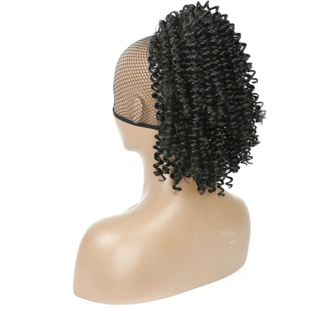 8 Zoll kurze, afro-lockige Pferdeschwanzverlängerung mit Kordelzug for schwarze Frauen, synthetischer Dutt mit Clips Für den täglichen Gebrauch(Black)