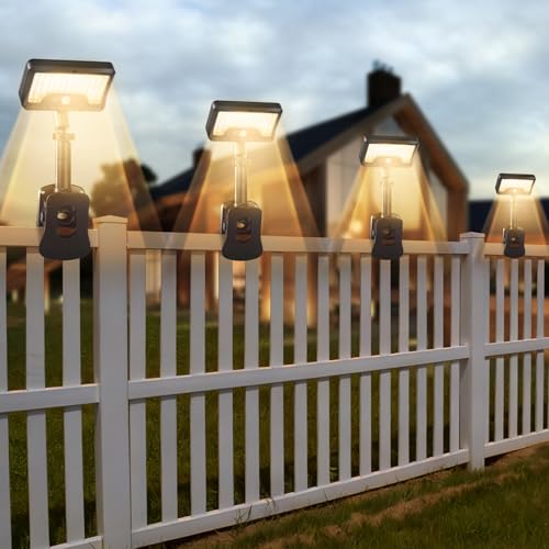 ソーラーライト 屋外 防水 センサーライト 人感 92LED IP65防水 クリップ式ソーラーライト 360度調整ランプ USB充電 太陽光充電 明暗/人感センサーライト 800ルーメン超高輝度 玄関/駐車場/庭/フェンス/キャンプ用（4個セット 電球色 ）