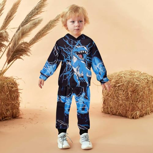 Image of Toddler Boy Fall and Winter Clothes Long Trousers + Hooded Sweatershirts Dinosaur Suit Two-piece Set
